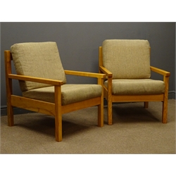  Pair ash easy chairs, upholstered backs and seats, by Treske of Thirsk  