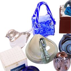 Caithness glass vases and paperweights, together with other coloured glass and glass animal figures