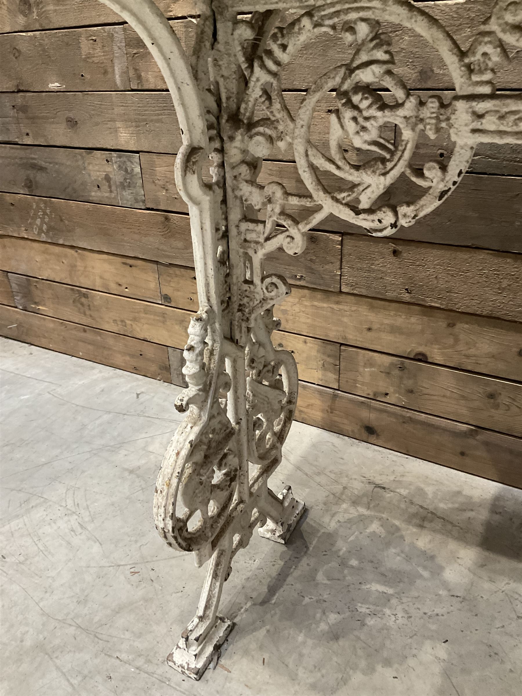 19th century Coalbrookdale design cast iron garden table, with rectangular marble top