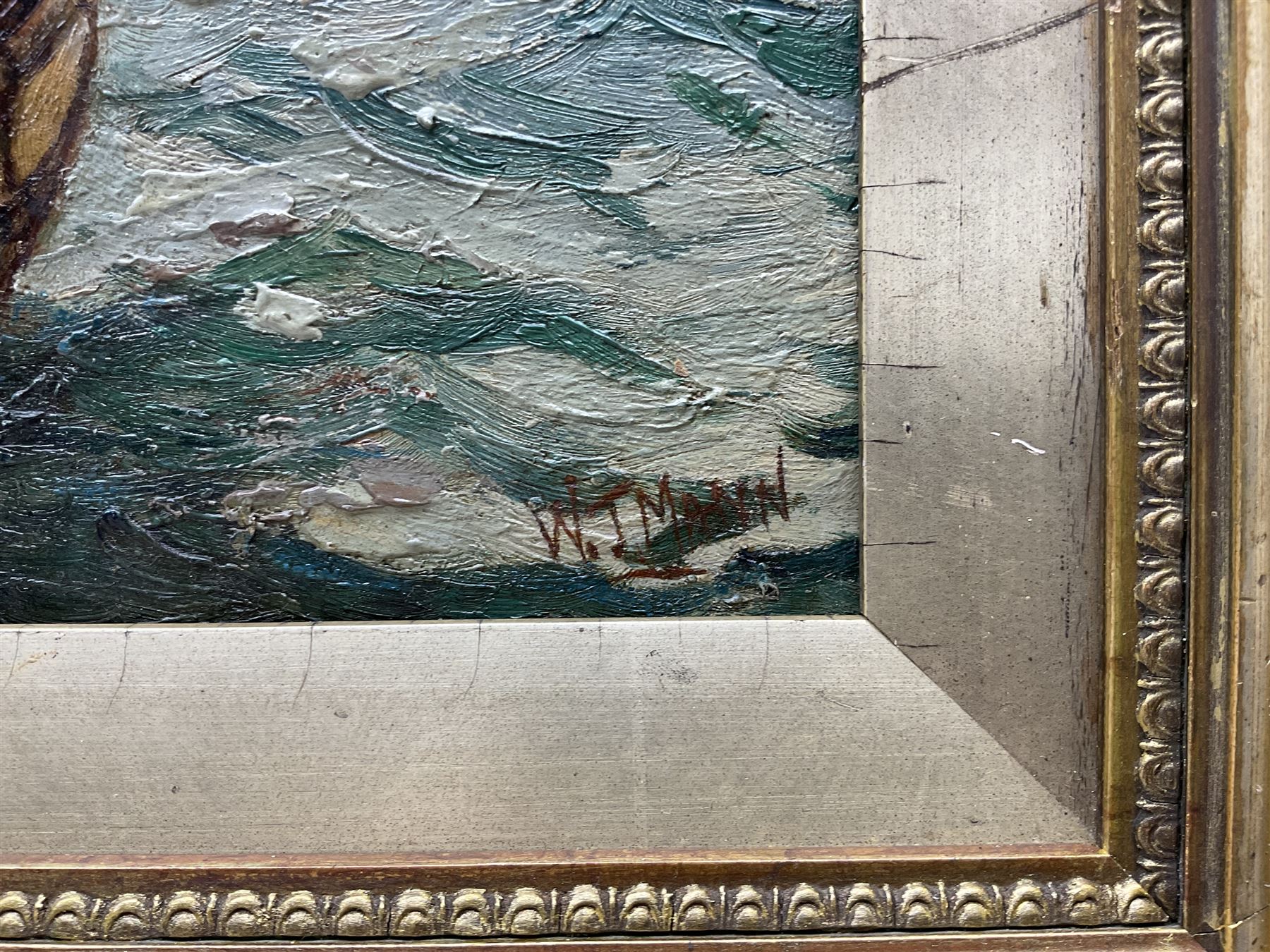 William J Mann (Scarborough early 20th century): 'A Fair Breeze' - Scarborough Yawl and Coble at Sea, oil on panel signed, titled and inscribed 'Newby' verso 33cm x 44cm 
Notes: Mann was a member of the Fylingdales Group of Artists and lived in Newby, Scarborough.