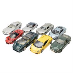Eight 1:18 scale model cars, comprising UT Models BMW Z3, Bburago Murcielago, Maisto Audi ...