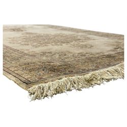 Finely knotted silk on silk ivory ground runner (L185cm,  W76cm), overall floral design together with a prayer rug (L94cm, W63cm)