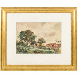 Frank Henry Mason (Staithes Group 1875-1965): Farmstead near Hinderwell, watercolour signed and dated '08, 24cm x 35cm