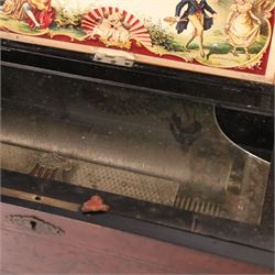 Swiss-Late 19th-century musical box playing ten airs, 62 tooth steel comb and brass cylinder, crank operated going barrel with a jewelled governor, with original tune sheet, W60cm