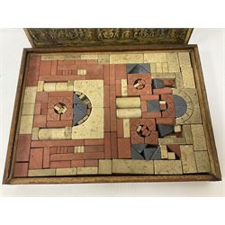 Richters 1880s Anchor Box Stone Block Building set, in original wooden box with sliding lid and paper label; with two instruction booklets, circa 1880-1900s