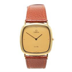 Omega gentleman's stainless steel quartz wristwatch, white dial with Roman numeral hour markers, on stainless steel bracelet and one other gold-plated and stainless steel, Ref. 1378, champagne dial with dot markers