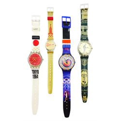Swatch Historical Olympic Games Watch Collection, eight quartz wristwatches and one automatic, made for the Atlanta 1996 Olympic games