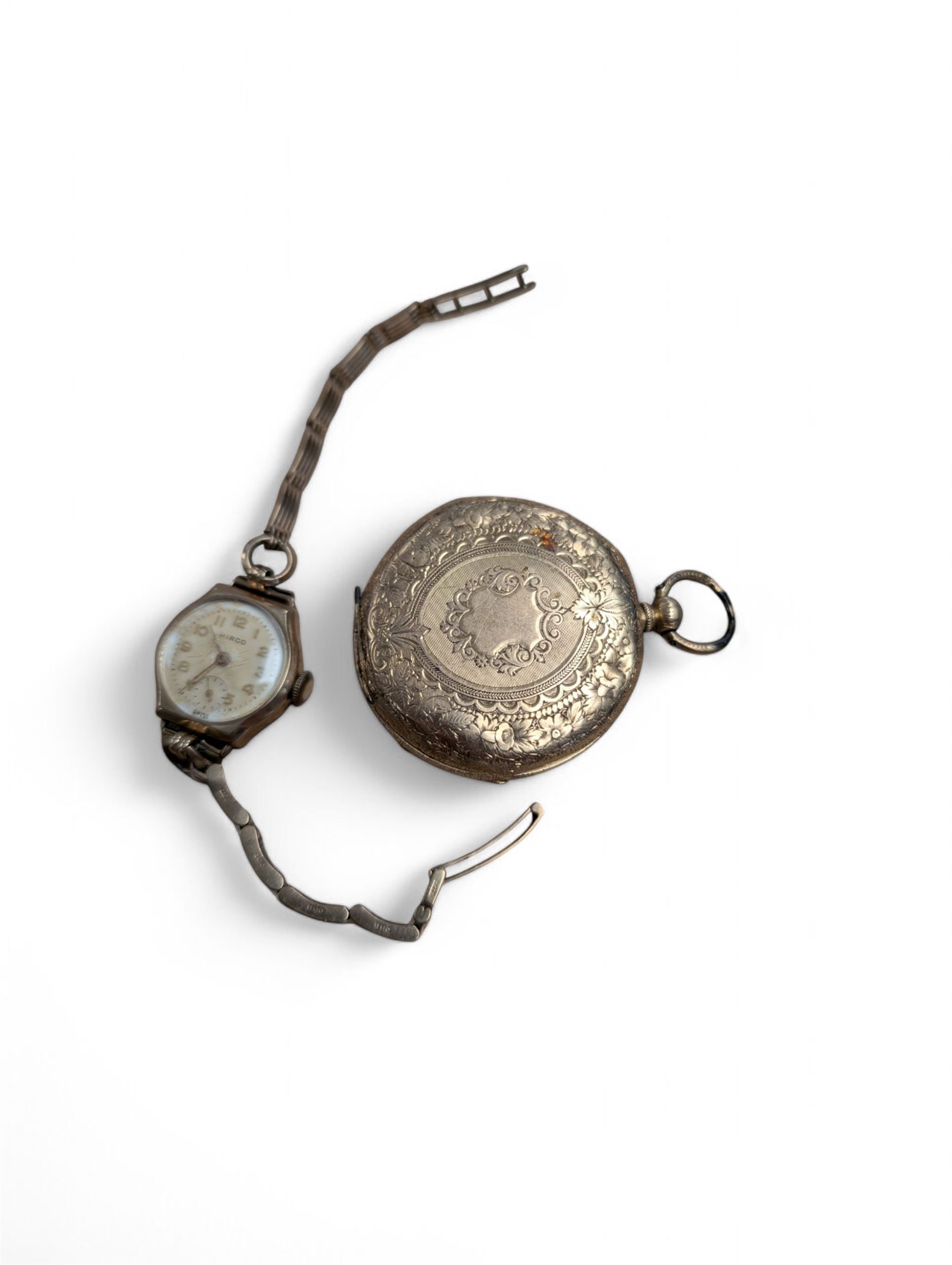18ct gold cased pocket watch, stamped Warranted Gold K18, together with a 9 gold ladies manual wind wristwatch on 9ct gold strap stamped 375