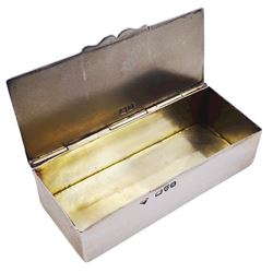 Late Victorian silver stamp box, of plain rectangular form, the hinged cover engraved 'Stamps', opening to reveal a gilt interior, hallmarked Mappin Brothers, Chester 1900, L7.5cm, approximate weight 1.89 ozt (58.8 grams)