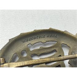 Two WW2 German Sports badges - SA sports badge marked verso 'W.Redo Eigentum D. Obersten SA. Fuhrung Saar Lautern'; and DRL sports badge marked verso 'Wernstein Jena D.R.G.M. 35269' (2)