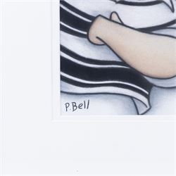 Peter Bell (Hull Contemporary): Rugby Players and Crowd, pastel signed 48cm x 37cm 