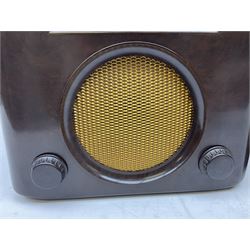 1950s Bush Type DAC 90A valve radio in brown Bakelite case, W29cm D19cm H22cm, two mid-century Ekco radios in Bakelite cases comprising Model U.195 and U.245, and further Pye Bakelite cased radio