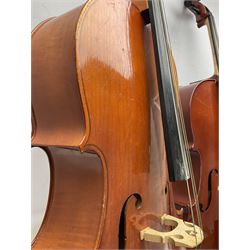 Modern Hungarian half-size cello with 69cm two-piece maple back and ribs and spruce top L114cm overall; and Stentor half size cello bearing label 'The Stentor Student II'; each in soft carrying case (2)