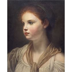 James George (British fl.1826-1838): Portrait of a Young Girl, oil on canvas signed indistinctly titled and dated 39cm x 31cm 
Notes: J George is listed as having exhibited at the Royal Academy and Suffolk Street Gallery.