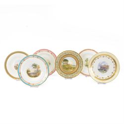 Six 19th century and later cabinet plates, including Royal Doulton example, the central pa...