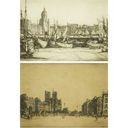 Henry Rushbury (British 1889-1968): 'Paris' and 'Low Tide - La Rochelle', two etchings signed in pencil max 25cm x 34cm (2)