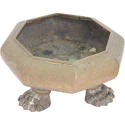 Pair of 19th century, bronze platers, possibly Japanese, of squat cauldron octagonal form, upon four paw feet, H11cm 