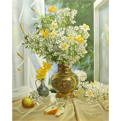  Gregori (Lysechko) Lyssetchko (Russian 1939-): Still Life of Spring Flowers in a Japanese Vase, oil on canvas signed and dated 2007, 80cm x 64cm  DDS - Artist's resale rights may apply to this lot    