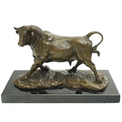 After Antoine Louis Barye (French 1795-1875): bronze figure of a charging Bull, H13cm 