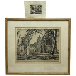 Edgar Holloway (British 1914-2008): 'Hurstpierpoint' West Sussex, drypoint etching signed and numbered 3/100 in pencil, signed titled and dated 1936 in the plate 20cm x 27cm; 'Keymer', miniature drypoint etching signed and inscribed 'Best Wishes 1979' in pencil, titled in the plate 5cm x 7cm with full margins (10cm x 13cm full sheet) (unframed) (2)