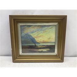 A R Skelton (British 19th/20th century): Low Tide at Sunset, oil on board signed 24cm x 28cm