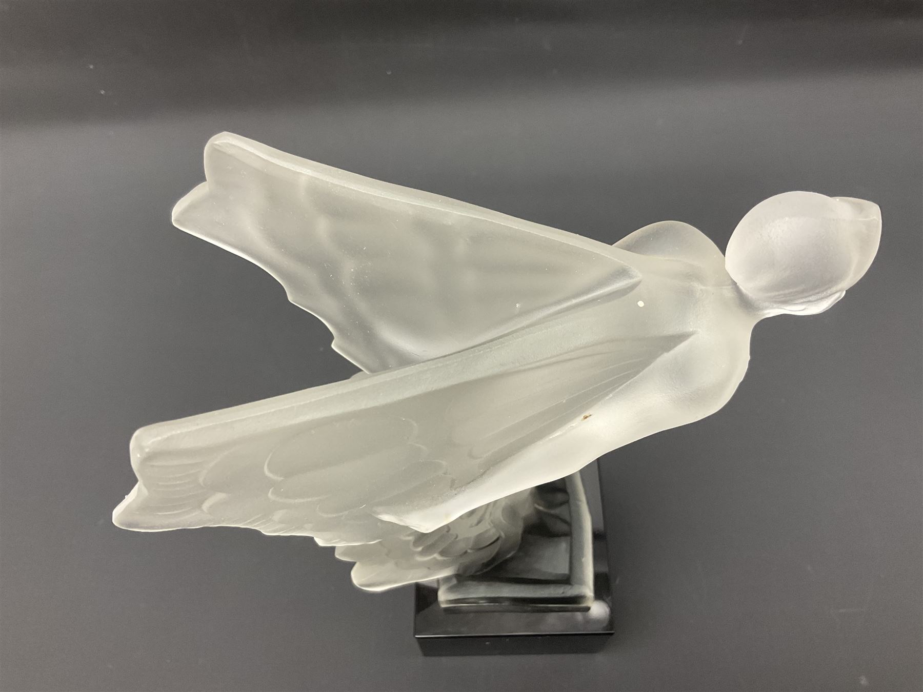 Desna night butterfly frosted glass figure, on polished black square base, H25cm
