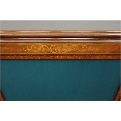  Victorian inlaid rosewood screen, pull up upholstered panel, inlaid with scrolled tailing foliage, boxwood stringing, turned stretcher, W83cm, H118cm, D31cm  
