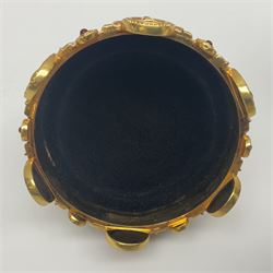 Franklin Mint House of Faberge; The Imperial Jeweled Egg Chess set, the egg opening to reveal a chess board, with a draw to the hexagonal base holding the miniature chess pieces, H23cm 