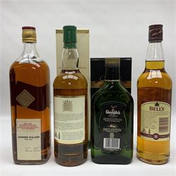 Glenfiddich Special Reserve single malt Scotch whisky, Bells, 8 years old blended Scotch whisky, House of Commons blended Scotch whisky and Jonnie Walker Red Label blended Scotch whisky, various contents and proof   