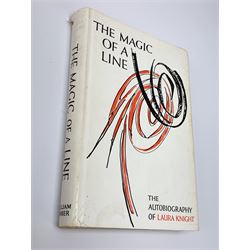 Laura Knight, The Magic of a Line, The Autobiography of Laura Knight, 1965, William Kimber, London, signed in black pen by Laura Knight, together with a postcard signed Laura K. 