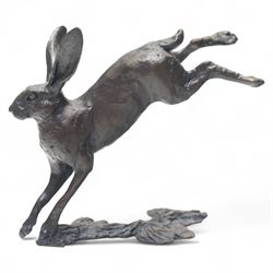 Michael Simpson (British Contemporary): Leaping Hare and Three Hares Dancing, two bronzes, one limited edition signed and numbered 273/350 to base, the other apparently unsigned, larger H7cm (2)