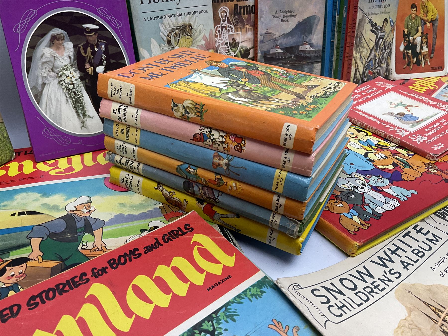 Over fifty Disneyland Magazines early, 1970s; Disney sheet music; twenty-eight Ladybird books; six Enid Blyton books; and other children's books