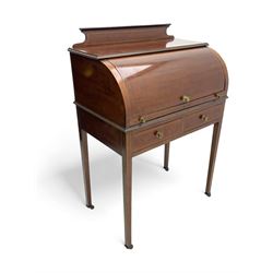 Edwardian inlaid mahogany roll-top desk,