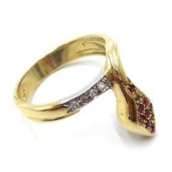  9ct gold ruby and cubic zirconia snake ring hallmarked  