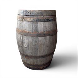 Vintage oak and metal bound whiskey barrel