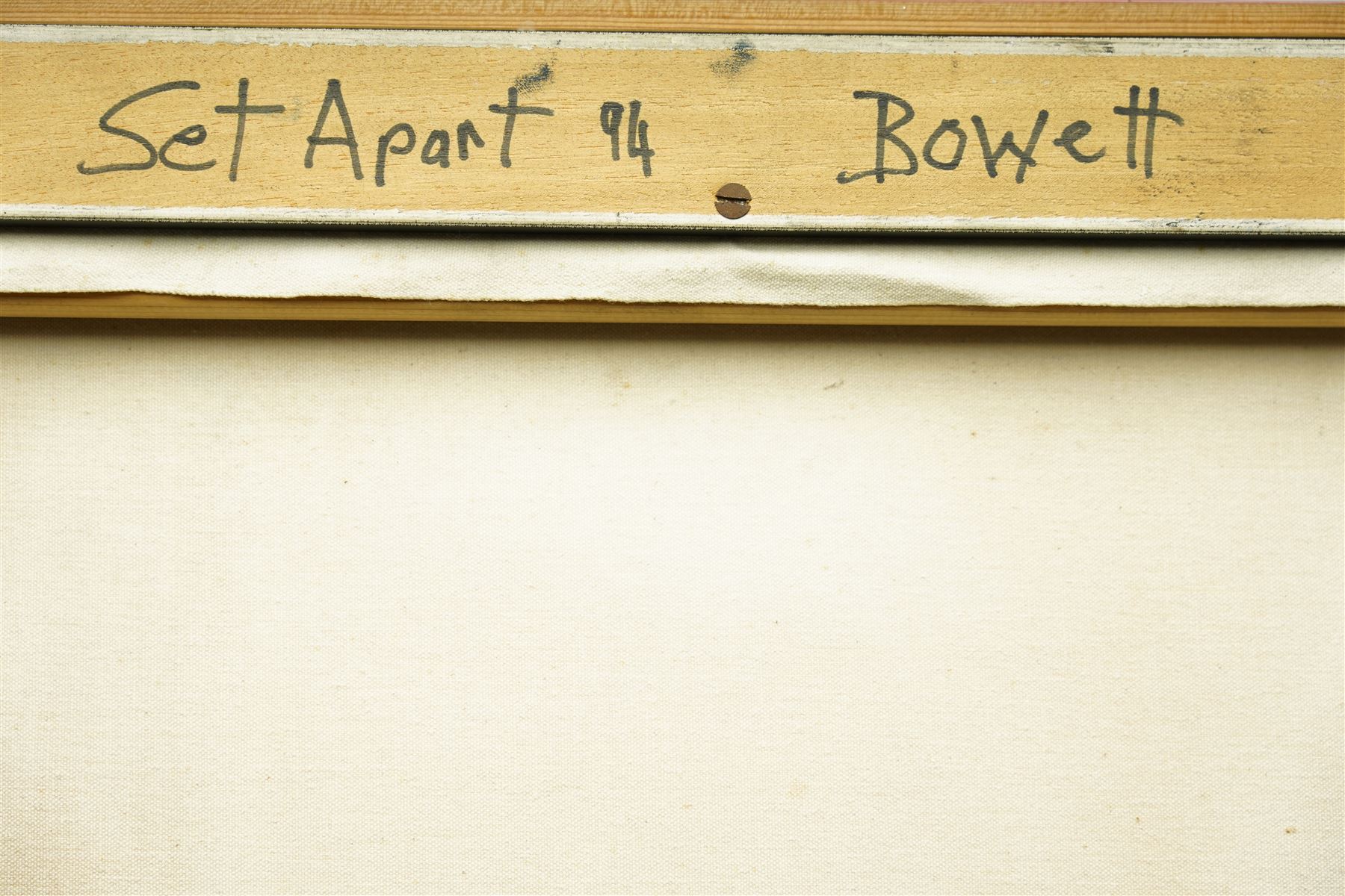 Druie Bowett (British 1924-1998): 'Set Apart', oil on canvas signed and dated '94, titled verso 92cm x 40cm
Provenance: consigned by the artist's son