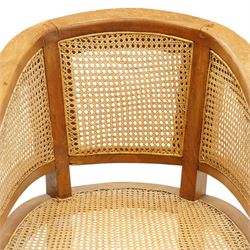 Late 20th century Anglo-Indian teak framed bergère armchair with canework back and seat, raised on tapering supports
Provenance: purchased Liberty & Co in the 1990s from the oriental line