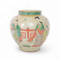 20th century Chinese vase, of baluster from decorated with figures with Greek key decorati...