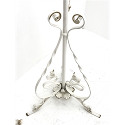 *20th century white painted Rococo style wrought metal standard lamp with shade (H133cm (measurement not including shade or fitting)), and another similar standard lamp