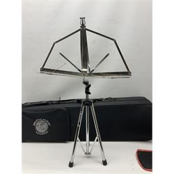 Sebastian Bucklet Aquae Sulis copper and brass trombone No.0910004; in lightweight carrying case; and Kinsman folding tubular chrome music stand in case (2)