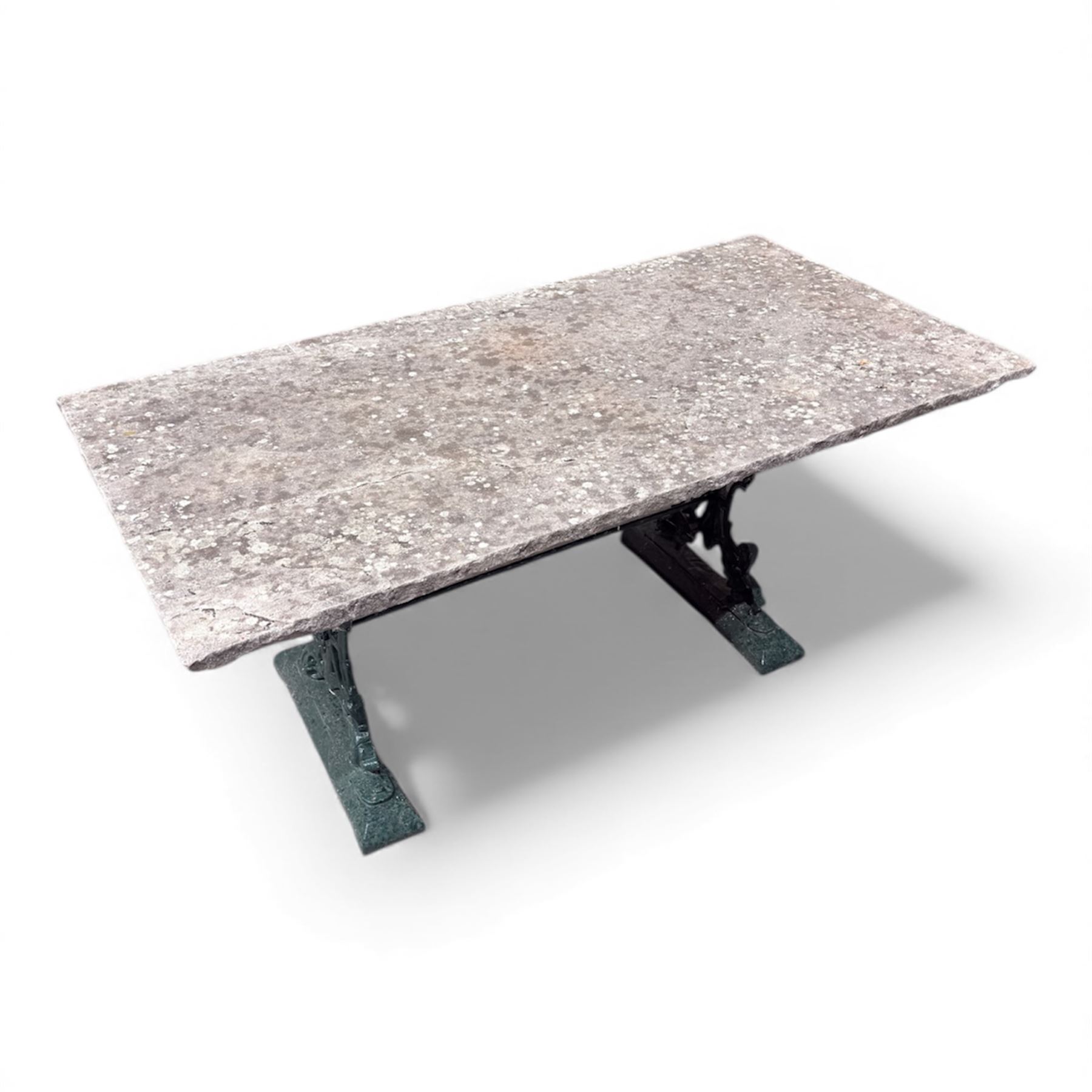 Cast iron garden table, with stone top