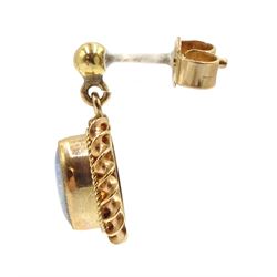 Pair of 9ct gold oval opal triplet pendant stud earrings, hallmarked