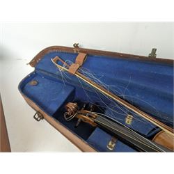Antique wooden till together with a cased violin 