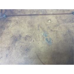 Late 19th/early 20th century stitched and studded leather portmanteau type suitcase with expanding lid and straps, L61cm