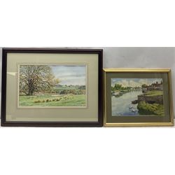 David Newbould (British 1938-2018): 'Ledston Hall from Newton Ings' Castleford, watercolour signed and dated 2000, titled verso 26cm x 43cm; R Battye (British 20th century): Swans on the Canal, watercolour signed watercolour signed 25cm x 35cm (2)