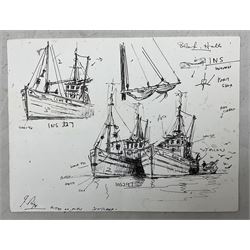 Jack Rigg (British 1927-2023): Boat Studies, pen and ink sketch signed, various illustrations 21cm x 28cm (unframed)