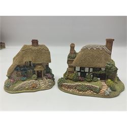 Ten Lilliput Lanes, comprising from Midlands Region Witham Delph, Jun and Disorderly, From South West Region Puffin Row, Moonlight Cove, The Cuddy, and from South West Region, The Rustlings, Saxton Cottage (1988), Marigold Meadow, Calendar Cottage and Little Lupins, all with boxes and deeds 