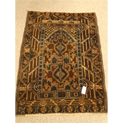  Old Baluchi brown ground rug, 121cm x 88cm  