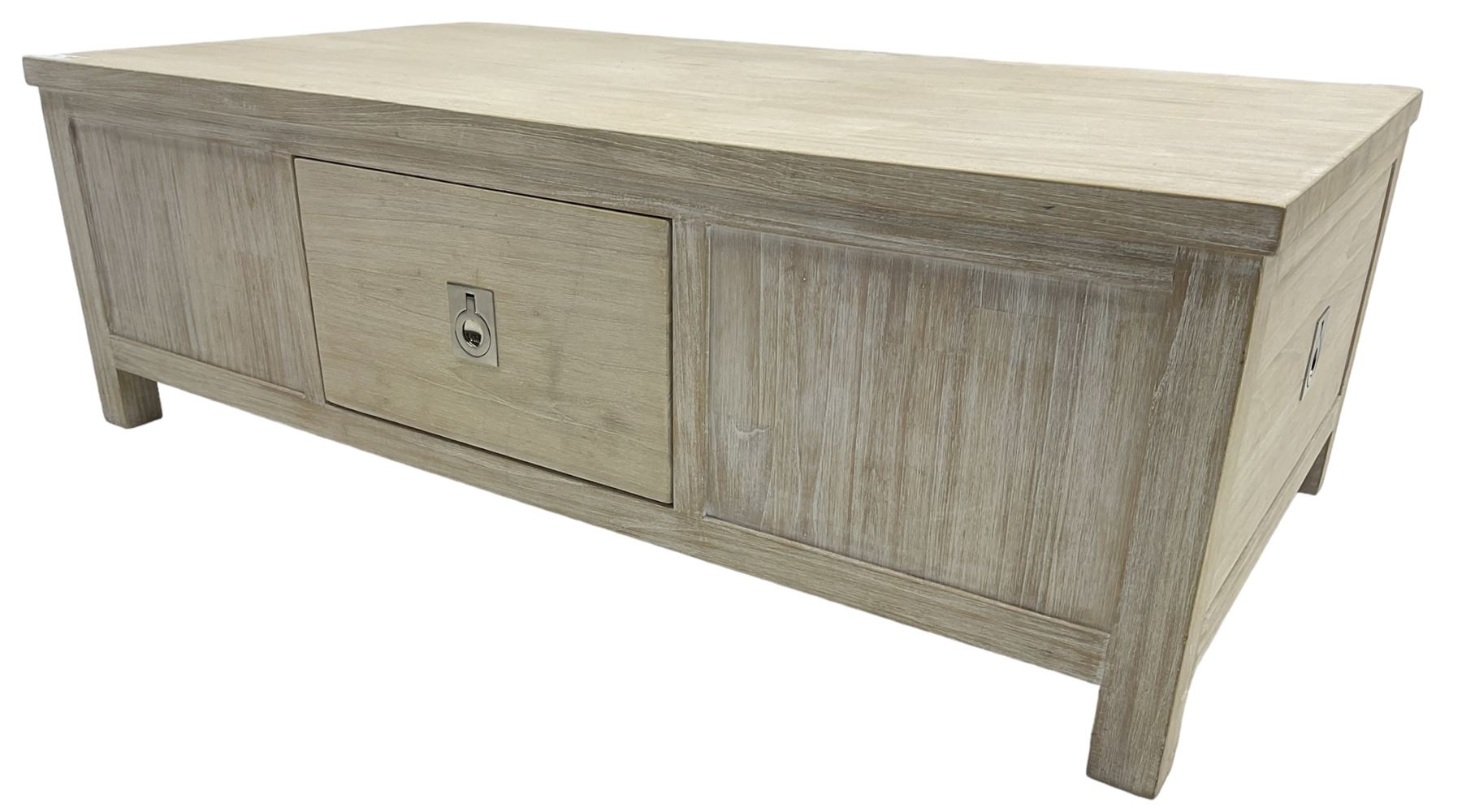 Contemporary lime-washed oak coffee table, fitted with four drawers 