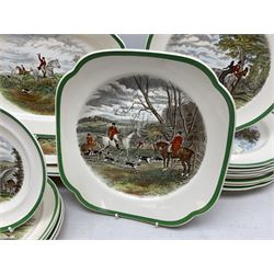Collection of Copeland Spode hunting scenes dinner wares, after J. F. Herring, to include dinner plates, side plates, graduated serving platters, lidded box etc, together with Spode's Byron breakfast cup and saucer, all with printed marks beneath (29)